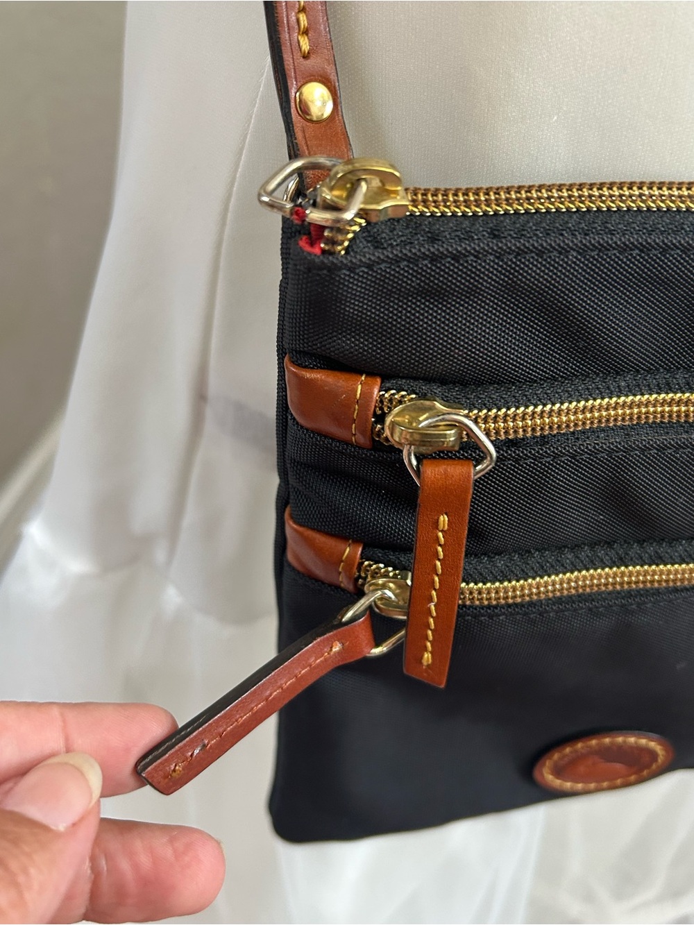 Dooney & Bourke Black Crossbody with Brown Leather Trim - Picture 4 of 16